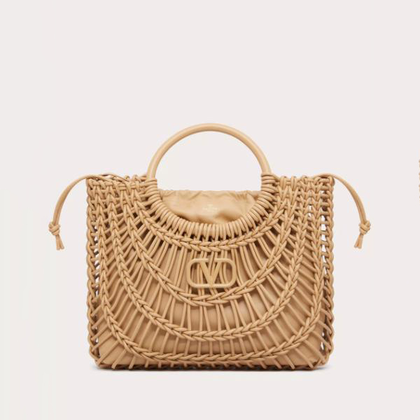 Valentino Garavani VLogo woven raffia tote bag - Neutrals